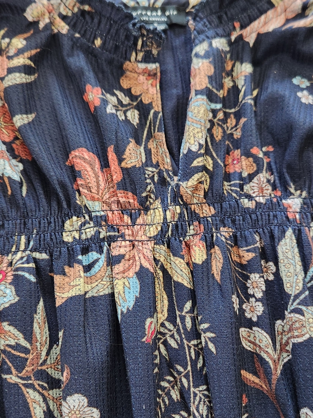 Smocked Navy Floral Long-Sleeve Peasant Top - Picture 3 of 4